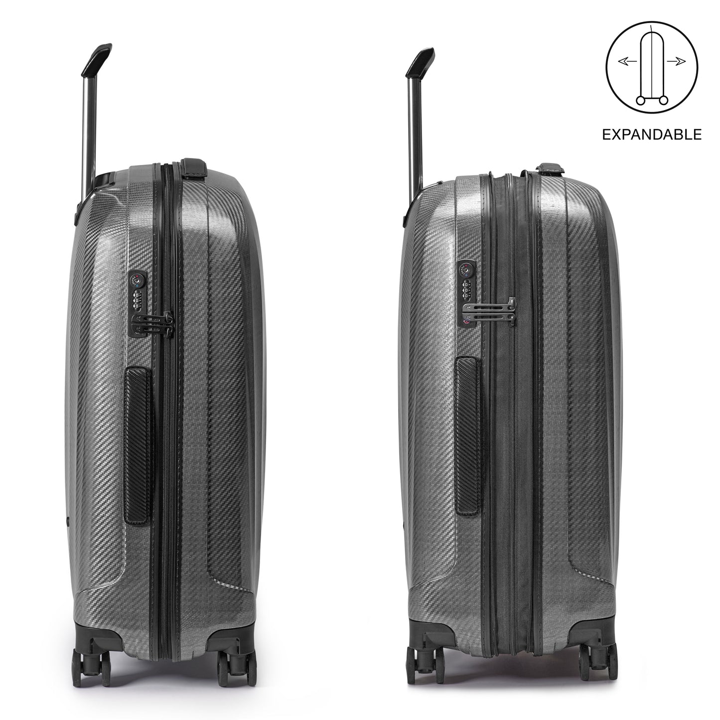 Roncato We ARE DLX  nero platino 24 inch checked in suitcase, grey hardcase luggage