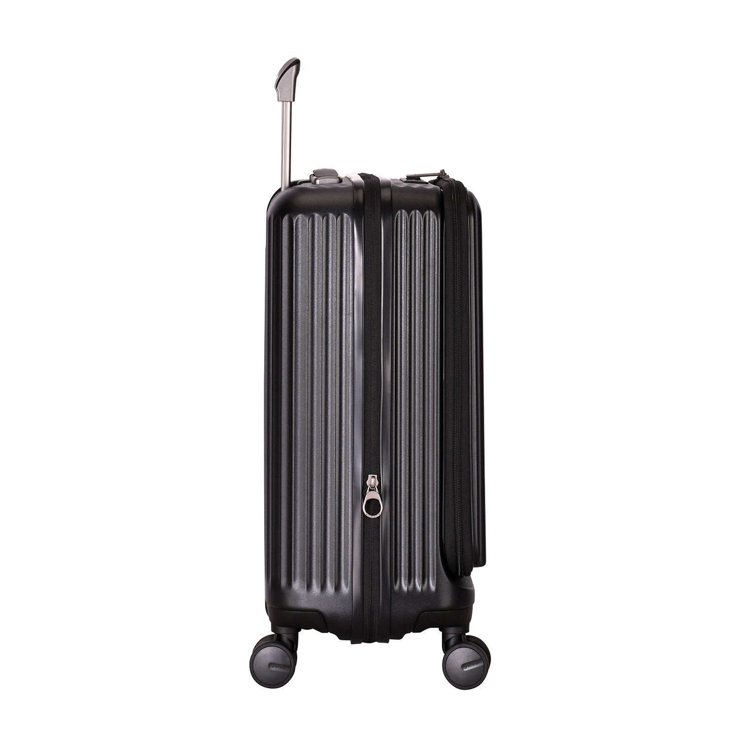 A black Eminent KK70 Alfred suitcase with a front-opening design, expansion system, and double spinner wheels.