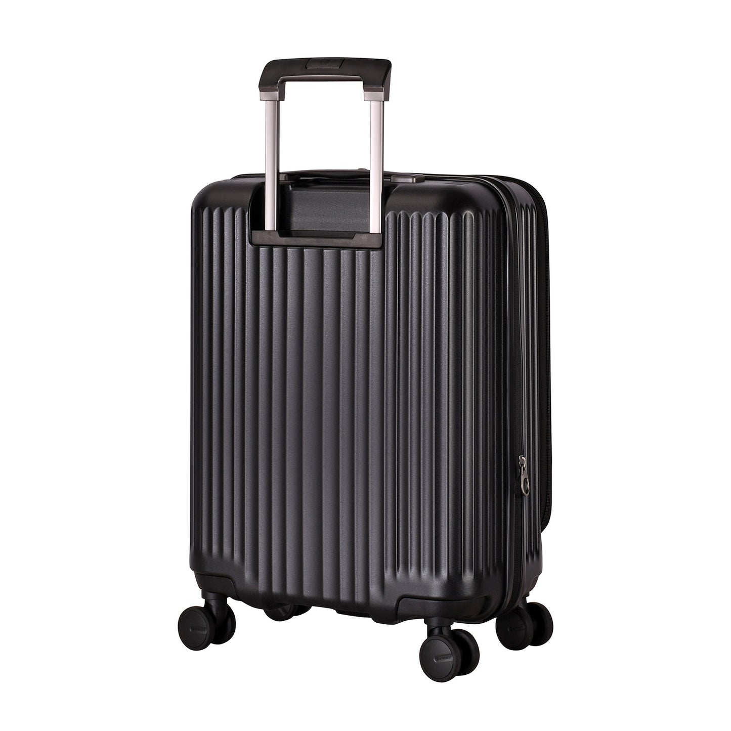 A black Eminent KK70 Alfred suitcase with a front-opening design, expansion system, and double spinner wheels.