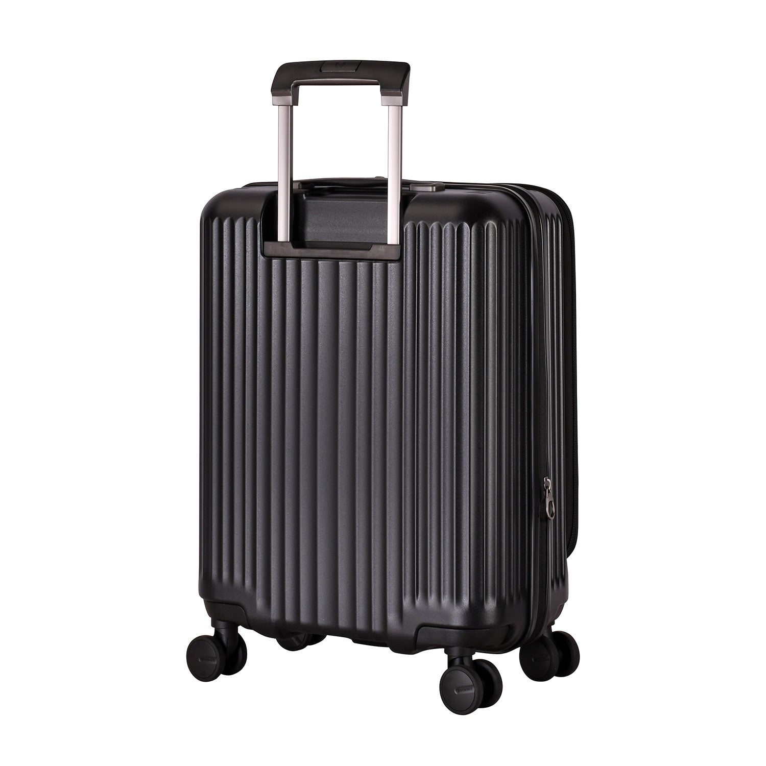 A black Eminent KK70 Alfred suitcase with a front-opening design, expansion system, and double spinner wheels.