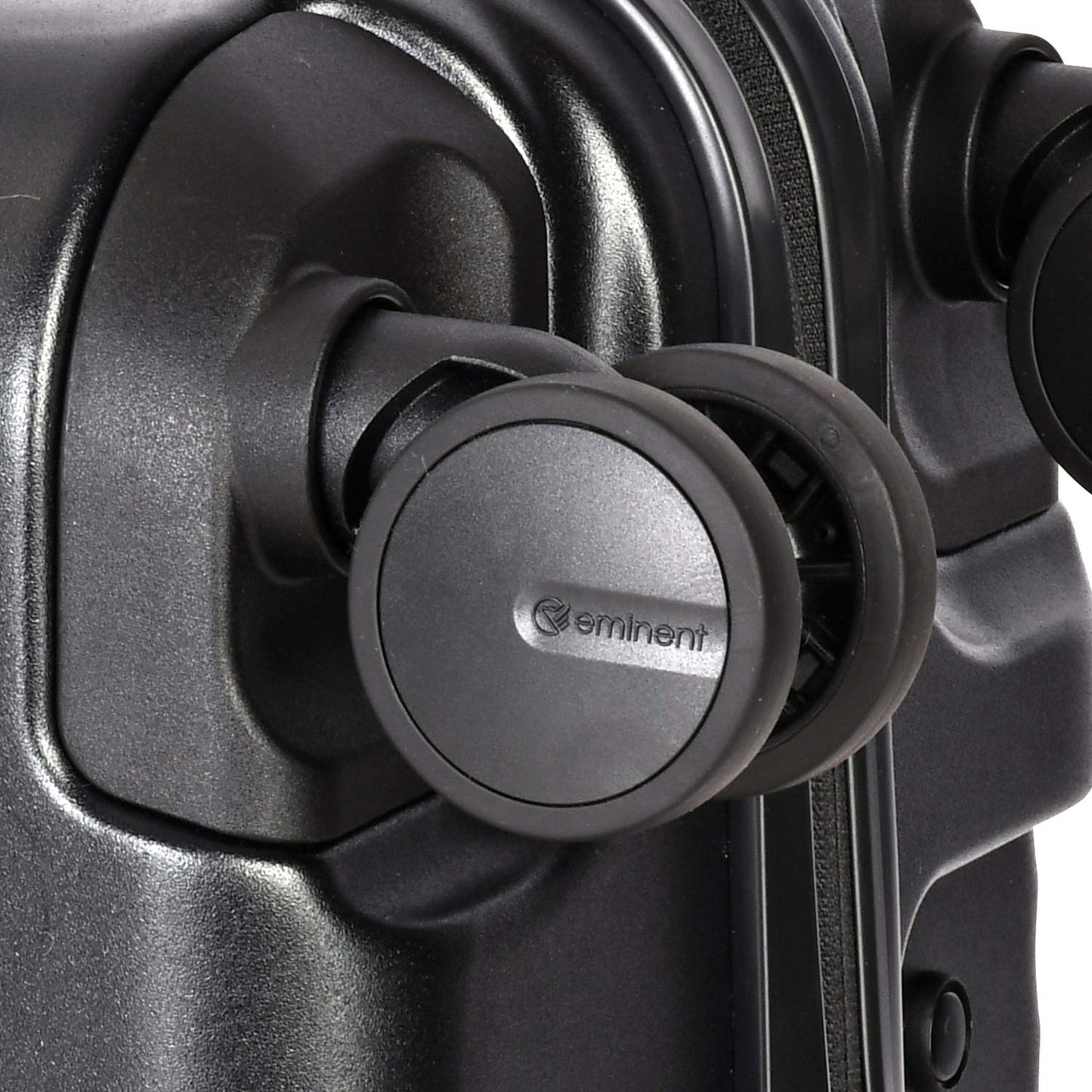 A black Eminent KK70 Alfred suitcase with a front-opening design, expansion system, and double spinner wheels.