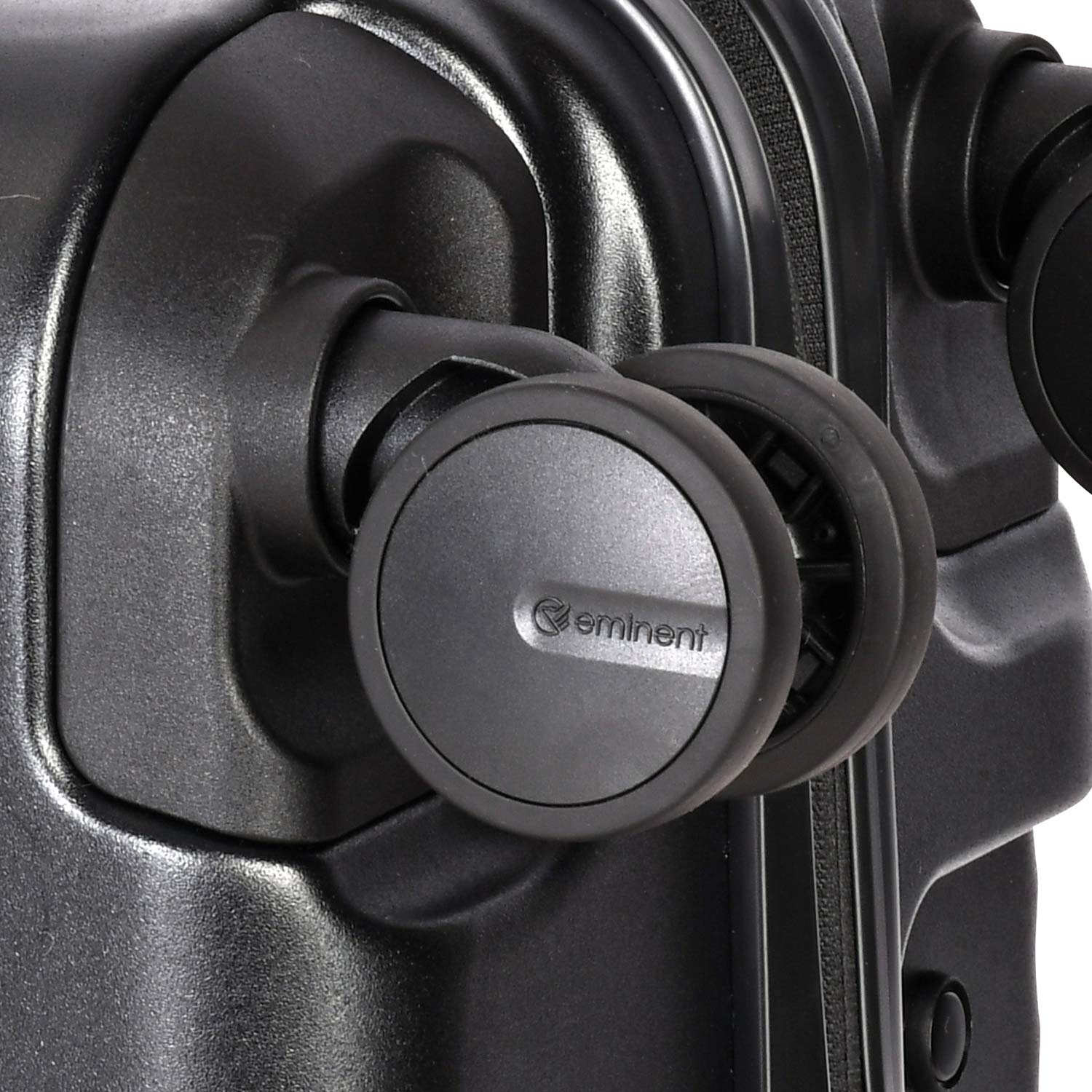 A black Eminent KK70 Alfred suitcase with a front-opening design, expansion system, and double spinner wheels.