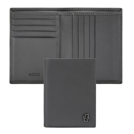 HUGO BOSS Double B Saffiano Folding Card Holder Grey HLE526H
