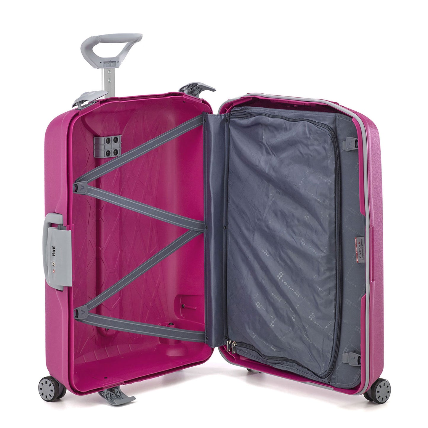 Roncato Light magenta 28 inch checked suitcase, hardcase luggage with TSA lock system