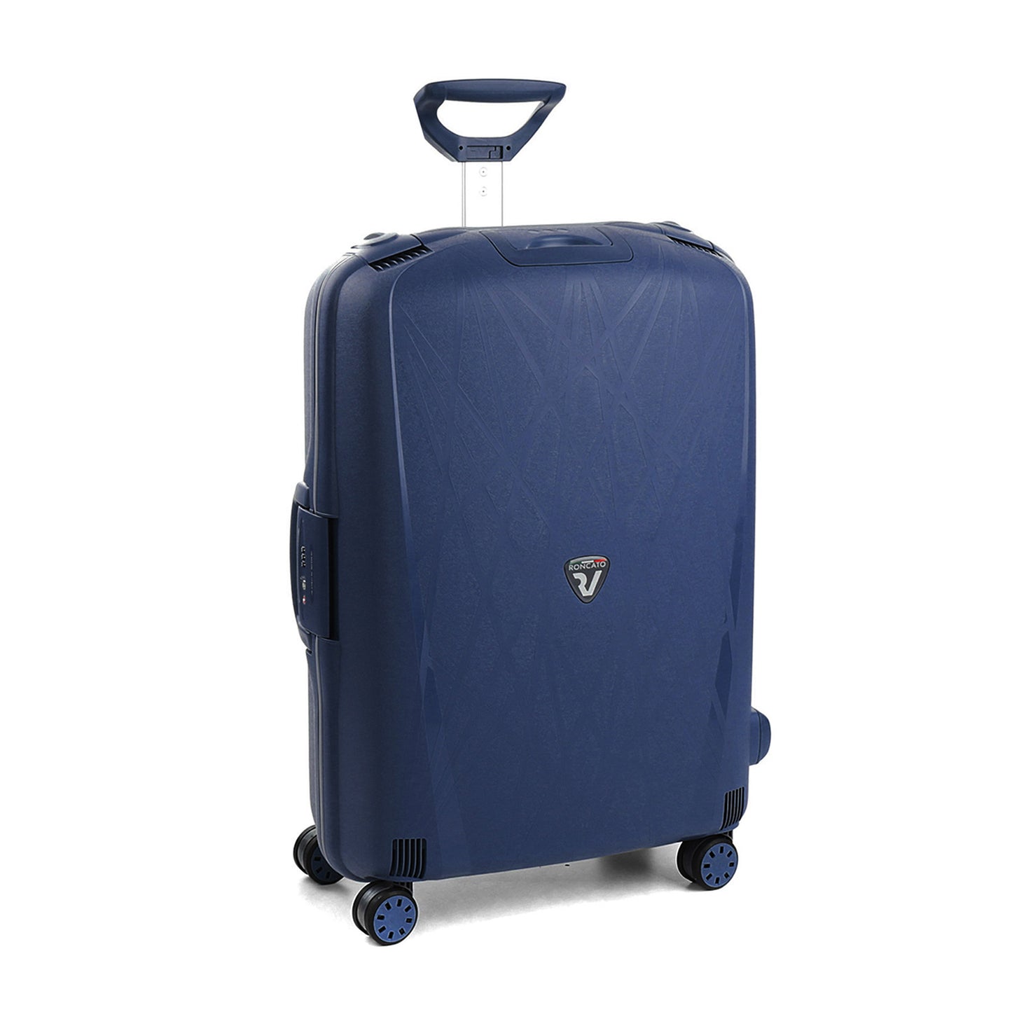 Roncato Light navy 28 inch checked suitcase, hardcase luggage with TSA lock system