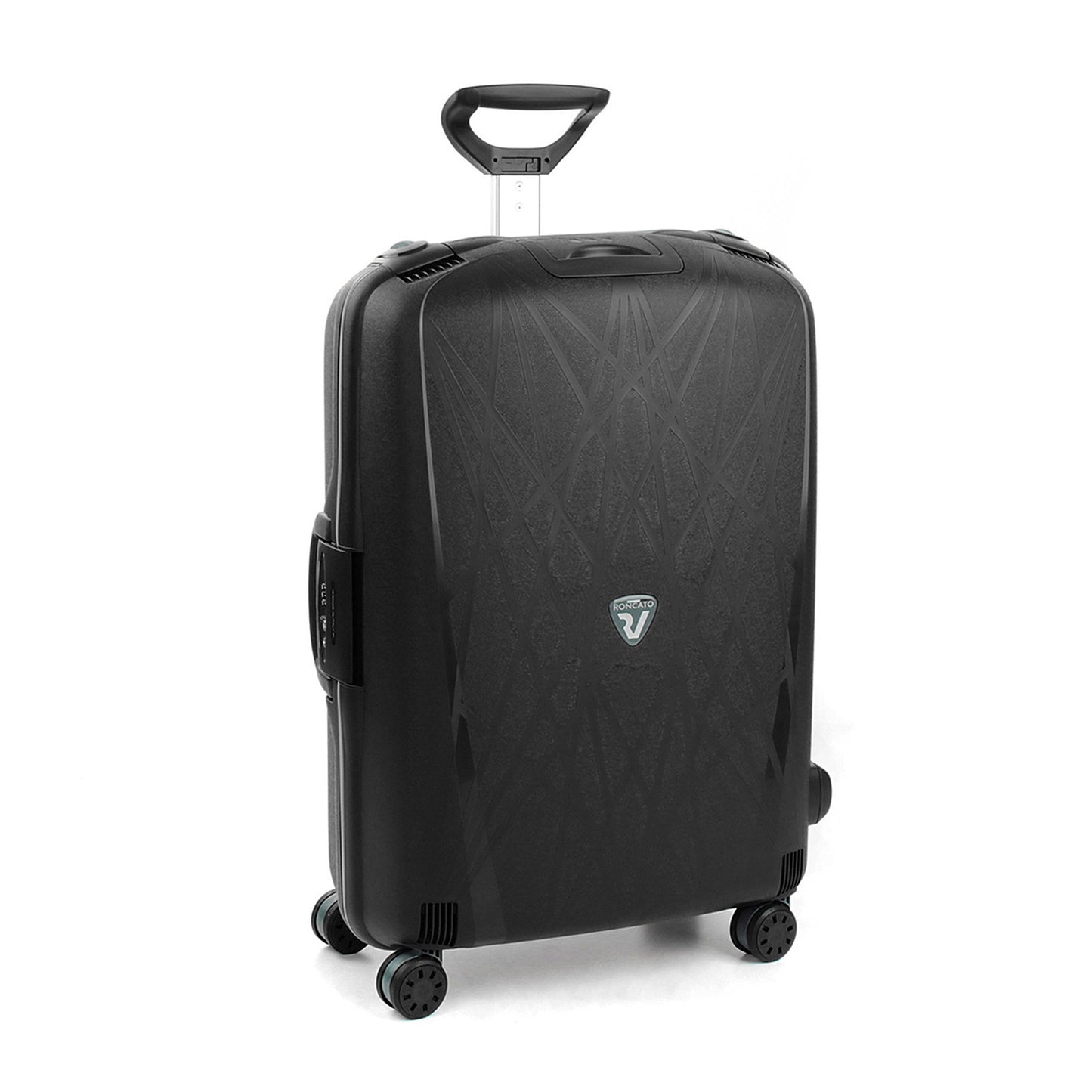 Roncato Light black 28 inch checked suitcase, hardcase luggage with TSA lock system