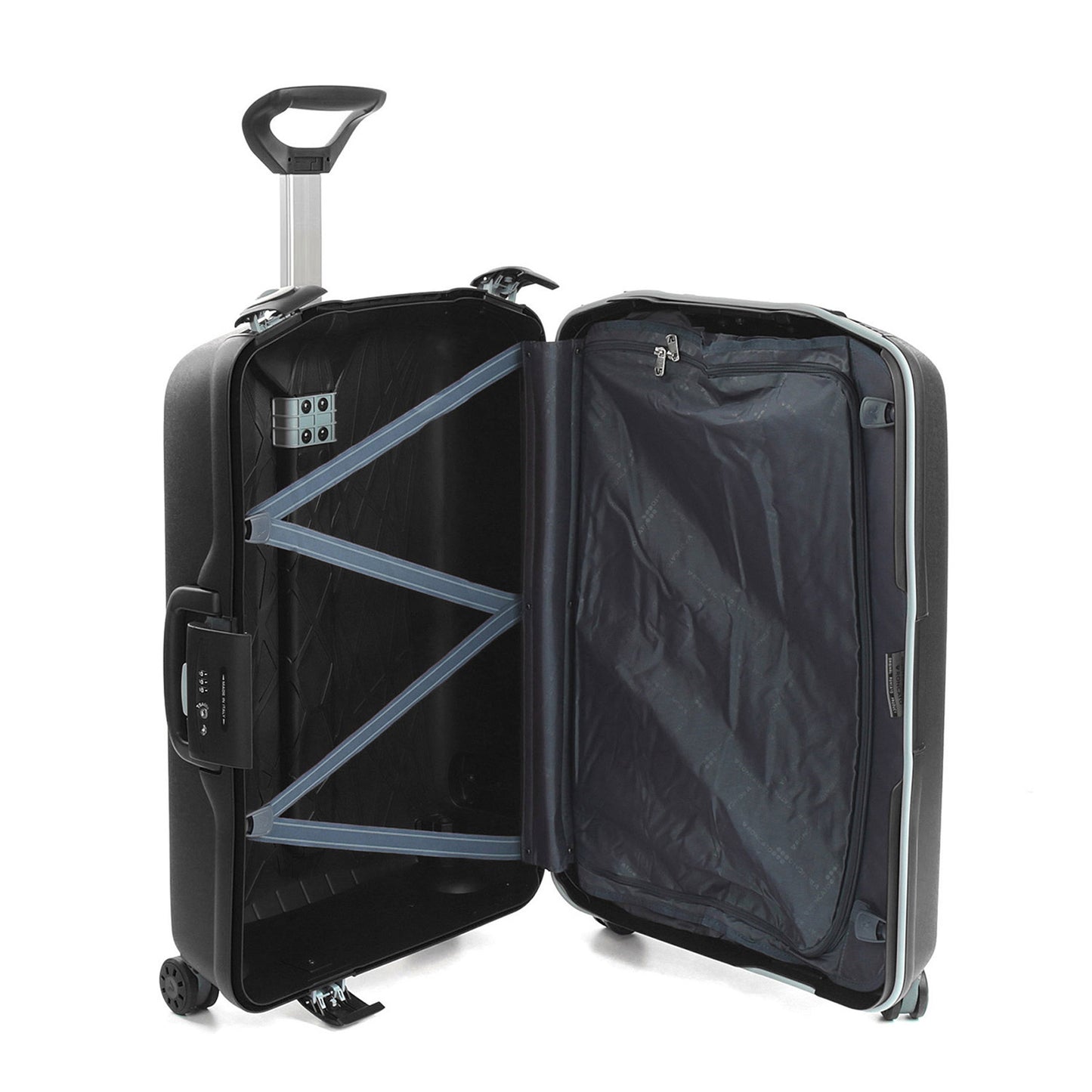 Roncato Light black 28 inch checked suitcase, hardcase luggage with TSA lock system