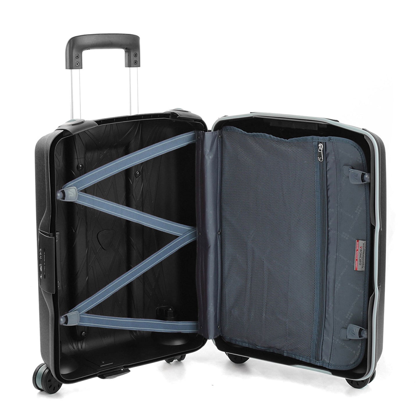 Roncato Light black 20 inch cabin suitcase, hardcase carry-on luggage with TSA lock system