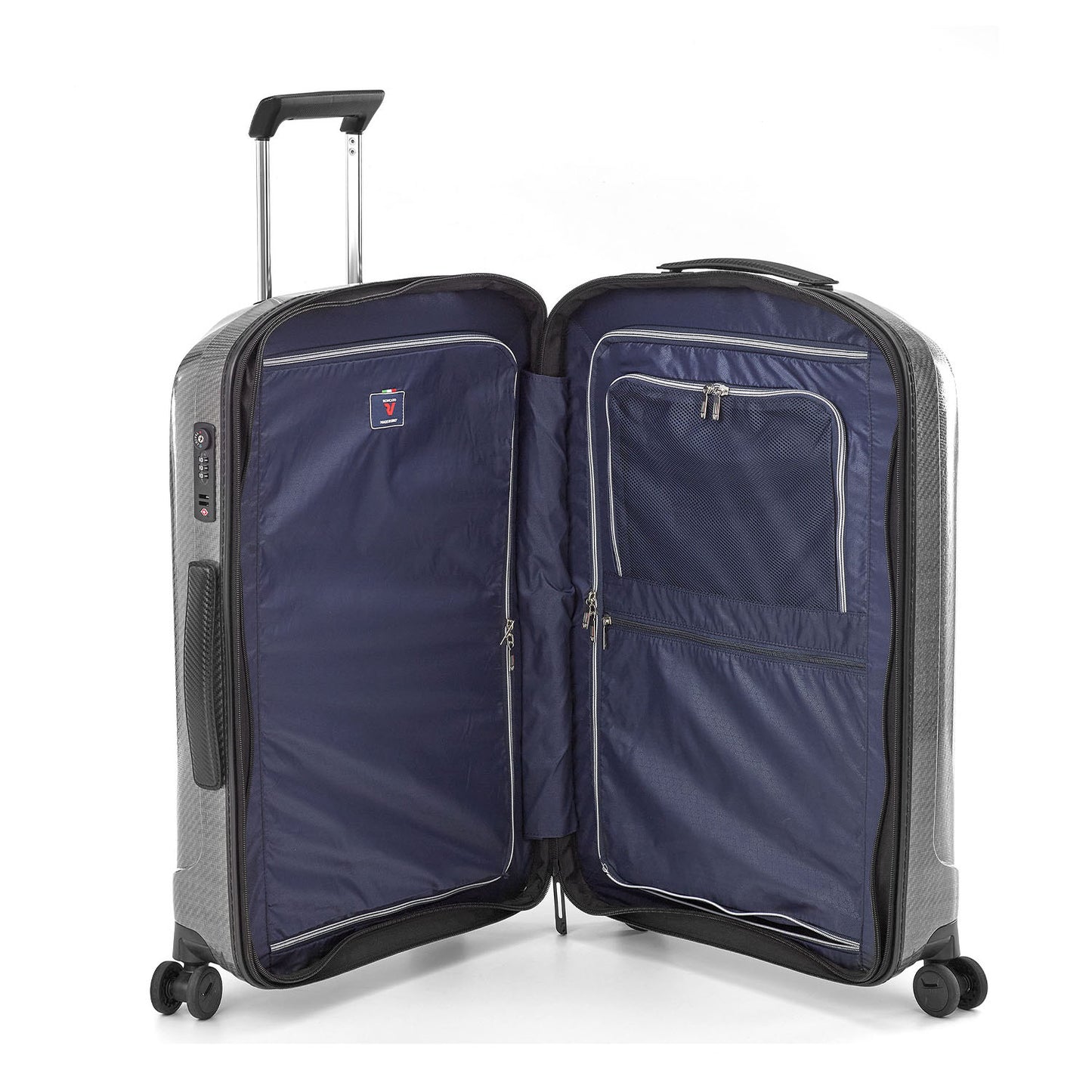 Roncato We ARE DLX  nero platino 24 inch checked in suitcase, grey hardcase luggage