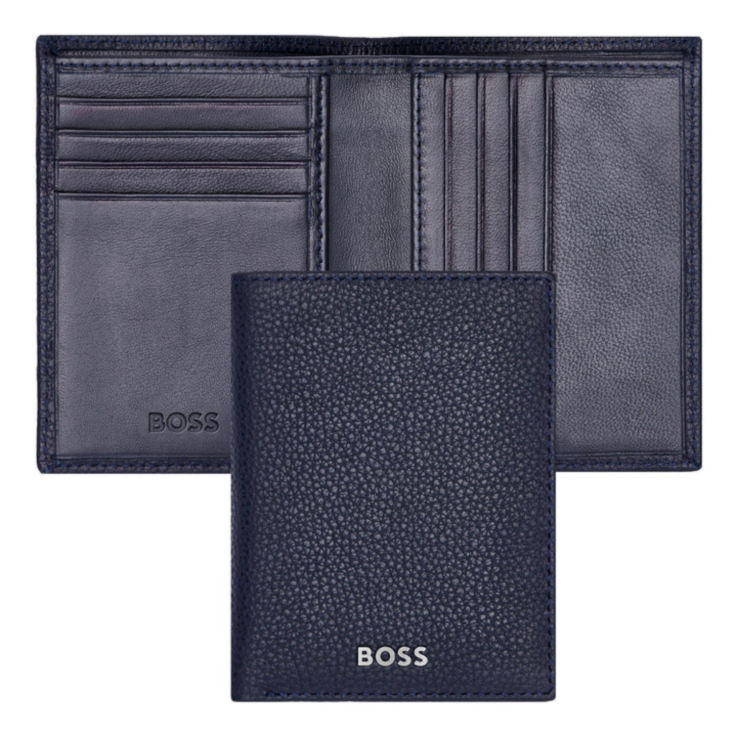 HUGO BOSS Classic Grained Folding Card Holder Navy HLE416N