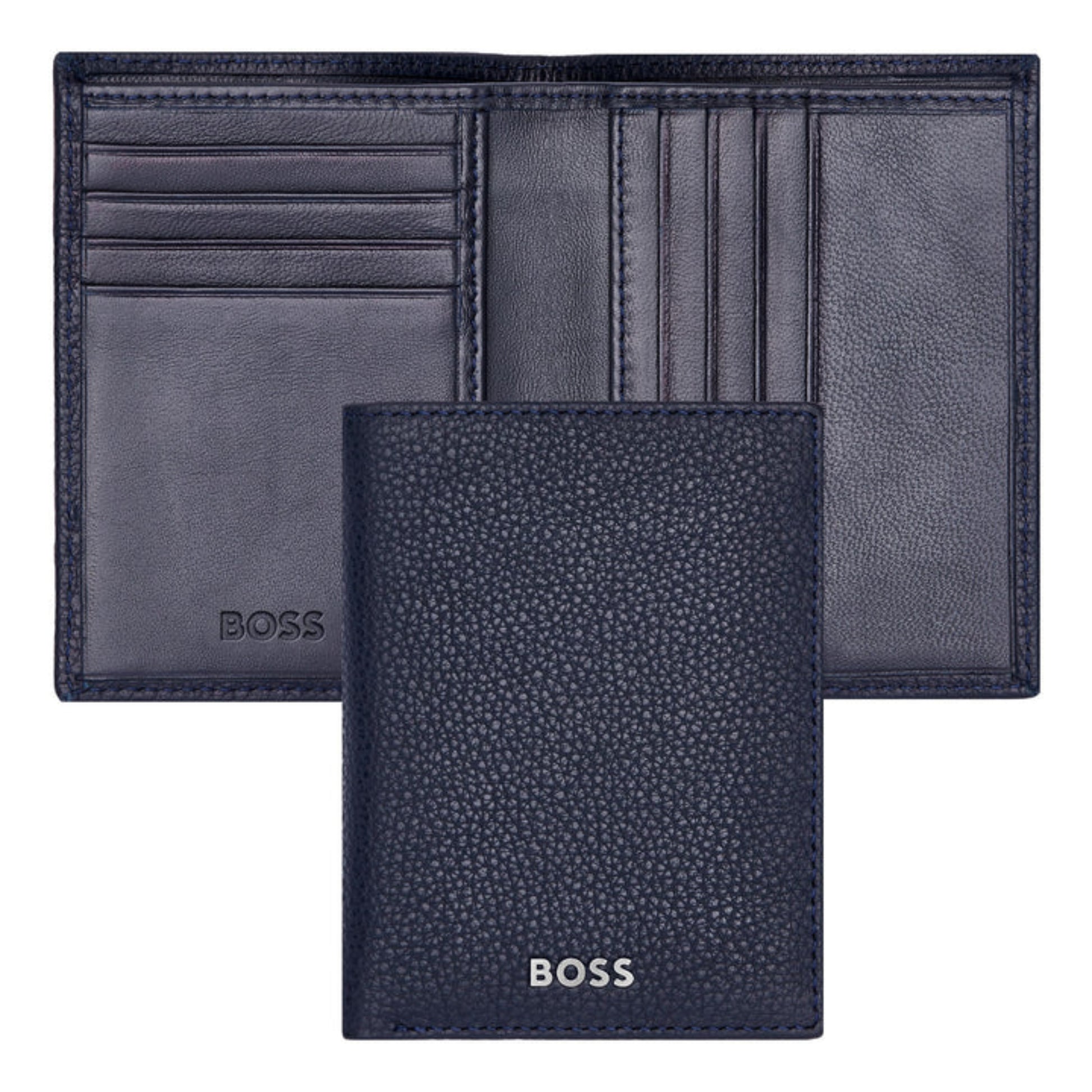 HUGO BOSS Classic Grained Folding Card Holder Navy HLE416N