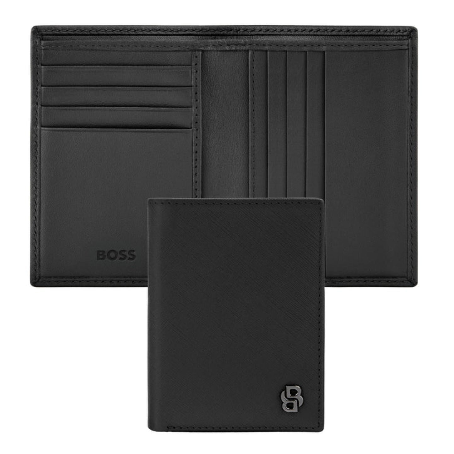 HUGO BOSS Double B Saffiano Folding Card Holder Black HLE526A