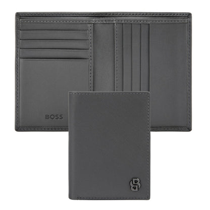 HUGO BOSS Double B Saffiano Folding Card Holder Grey HLE526H