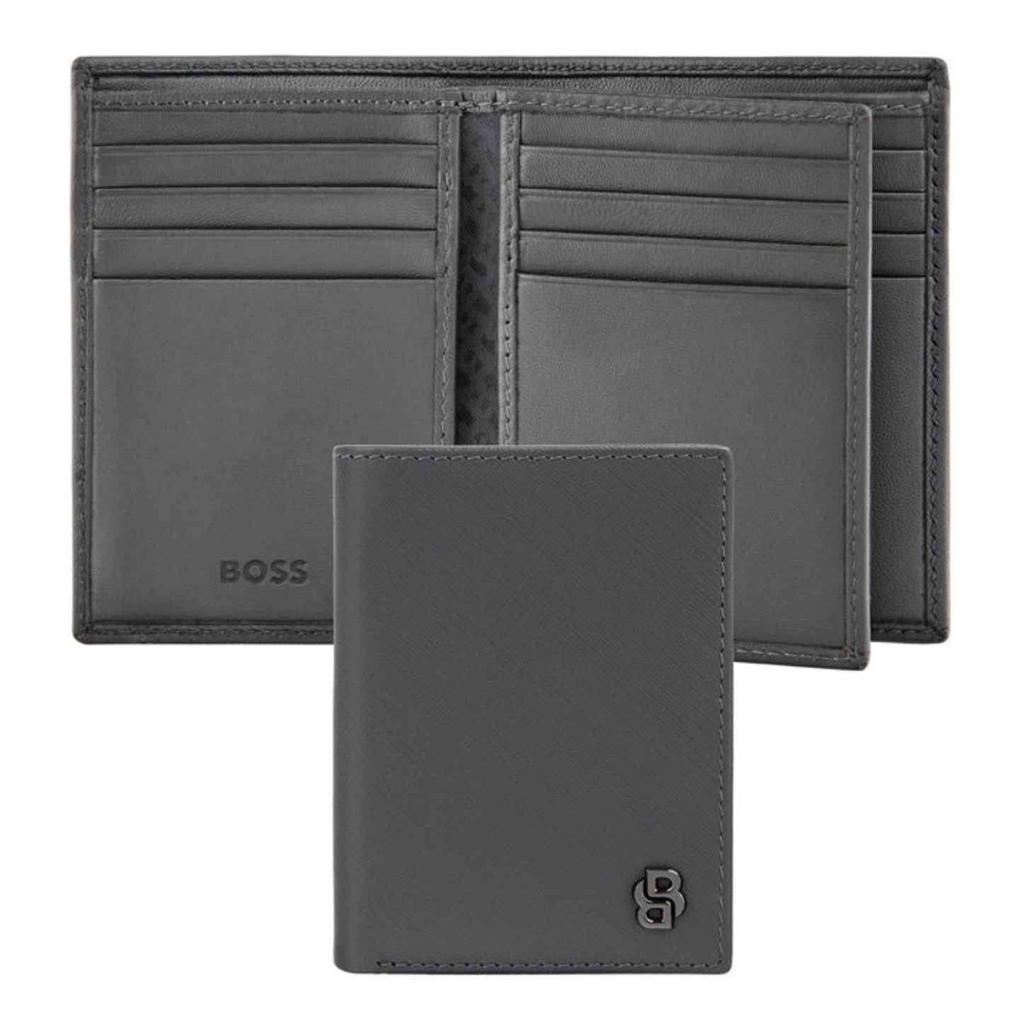 HUGO BOSS Double B Saffiano with flap Card Holder Grey HLF526H