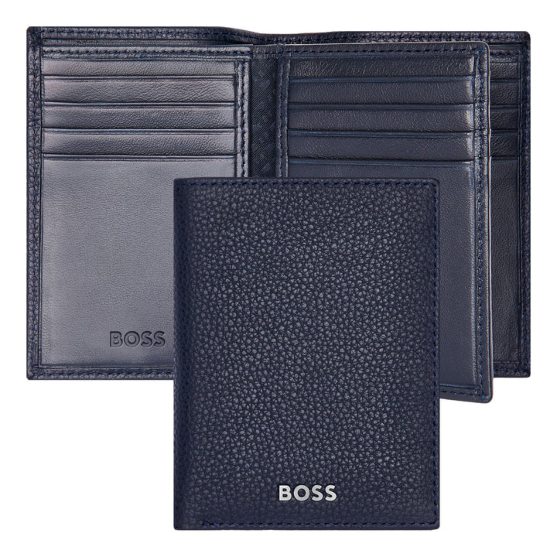 HUGO BOSS Classic Grained Card Holder with flap and money pocket Navy HLG416N
