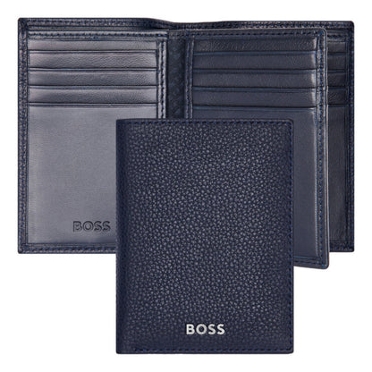 HUGO BOSS Classic Grained Card Holder with flap and money pocket Navy HLG416N