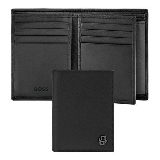 HUGO BOSS Double B Saffiano Card Holder with flap and money pocket Black HLG526A