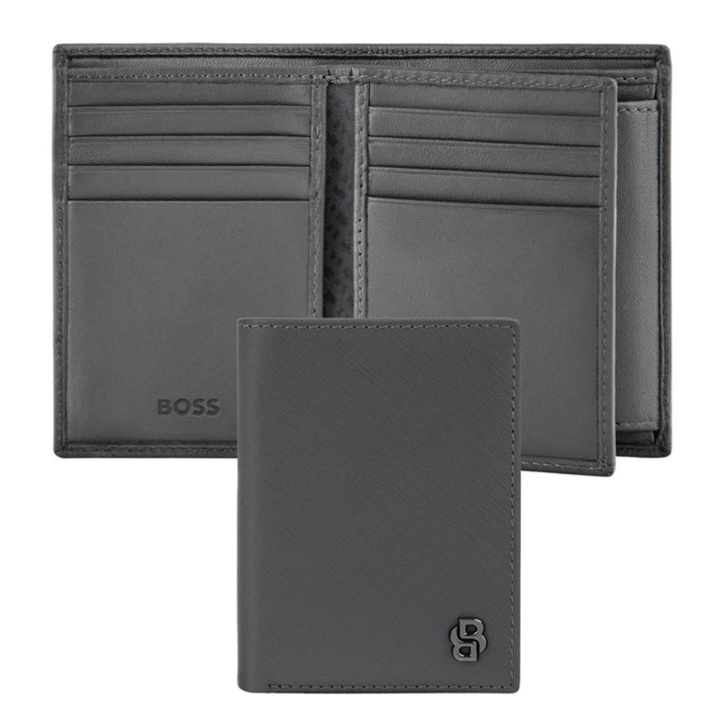 HUGO BOSS Double B Saffiano Card Holder with flap and money pocket Grey HLG526H