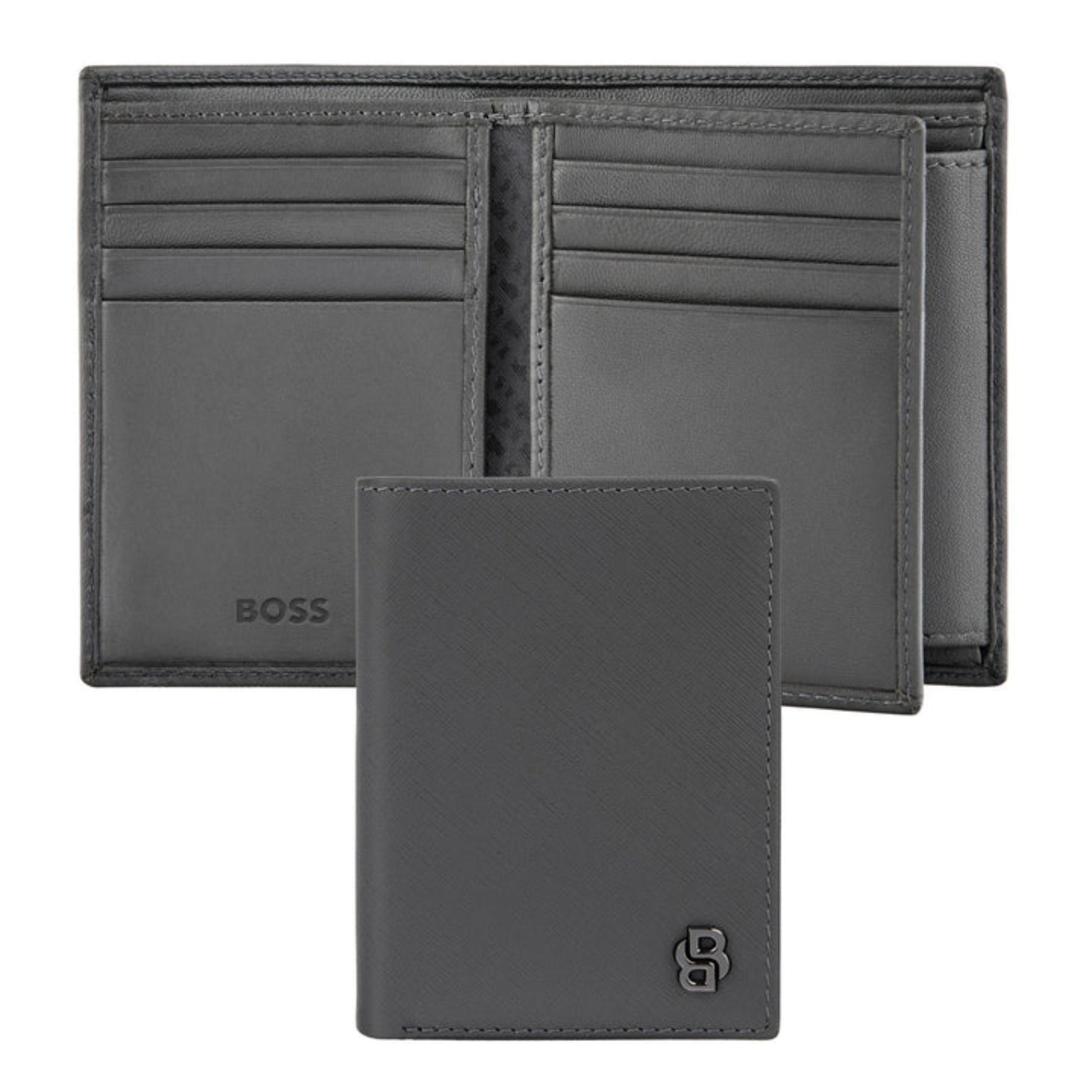 HUGO BOSS Double B Saffiano Card Holder with flap and money pocket Grey HLG526H