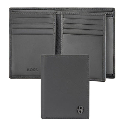 HUGO BOSS Double B Saffiano Card Holder with flap and money pocket Grey HLG526H
