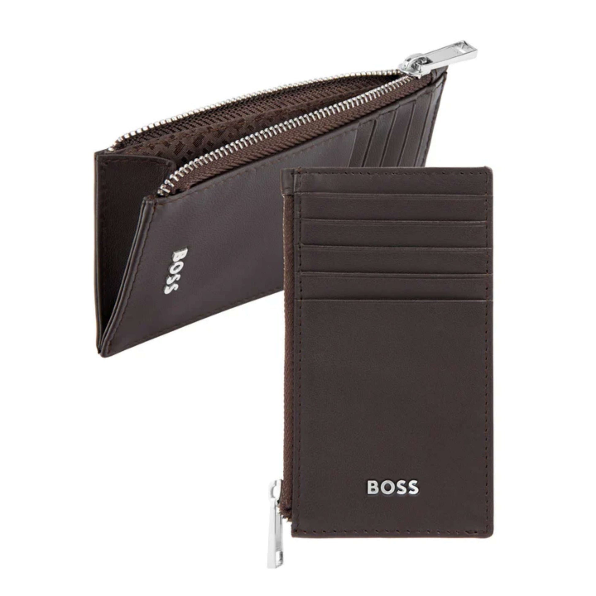 HUGO BOSS Zip Classic Smooth Card Holder Brown HLK503Y