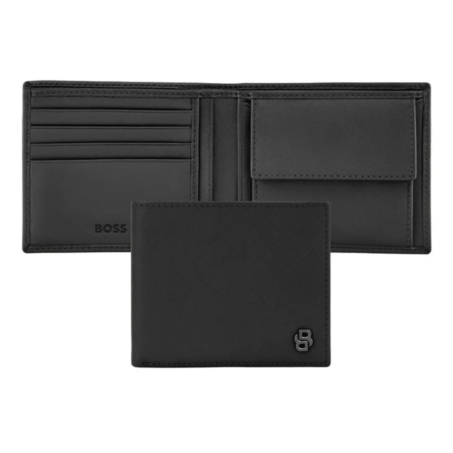 HUGO BOSS Double B Saffiano Coin Wallet Black HLM526A