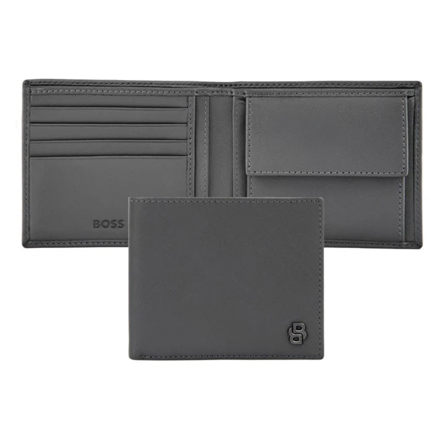 HUGO BOSS Double B Saffiano Coin Wallet Grey HLM526H