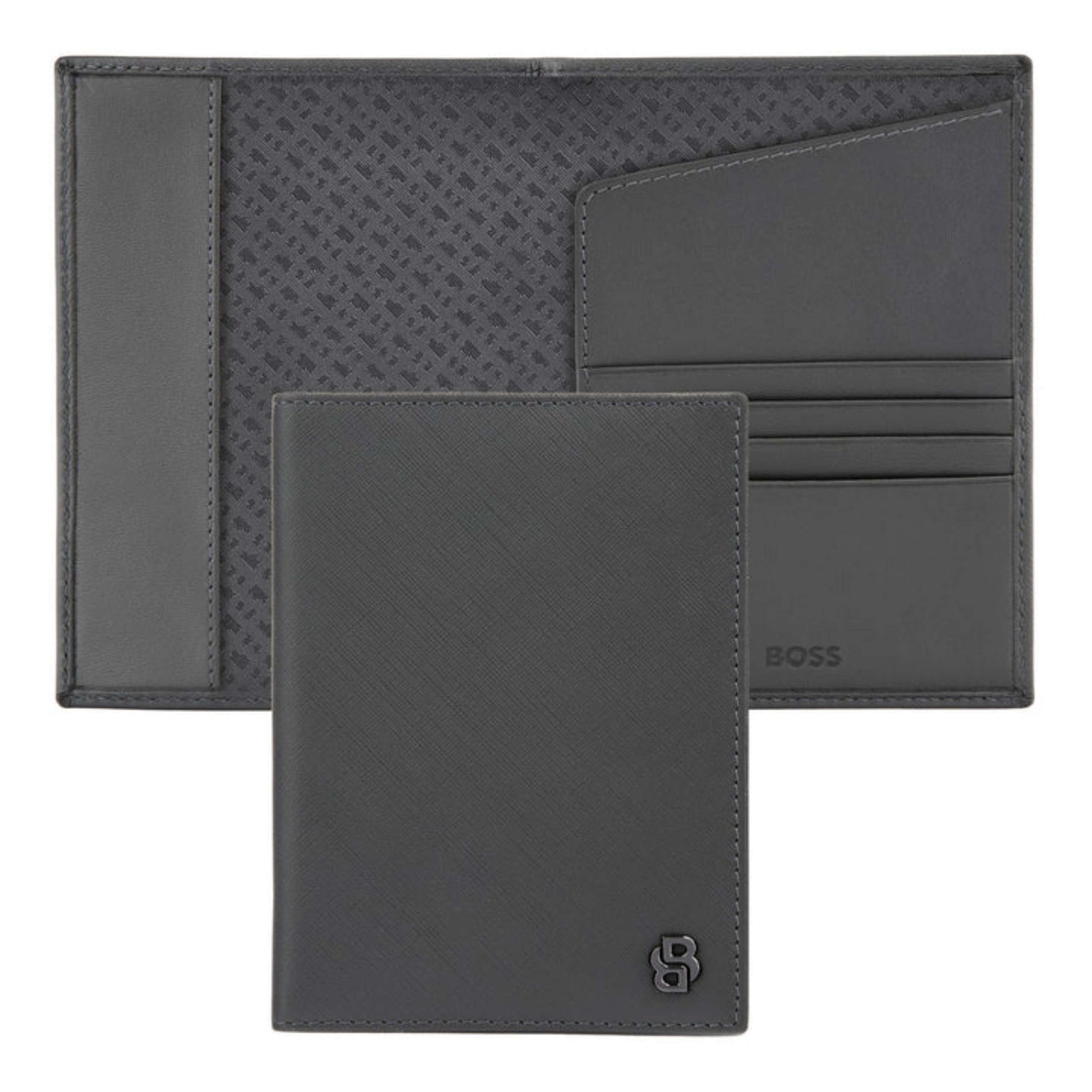 HUGO BOSS Double B Saffiano Passport Cover Grey HLP403A