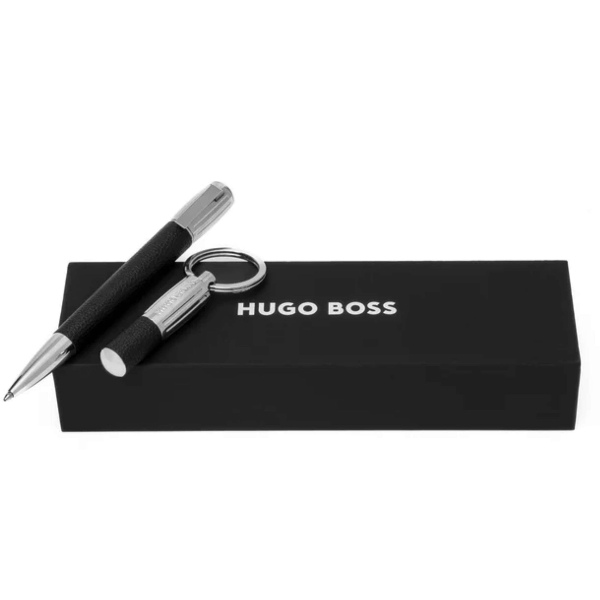HUGO BOSS Pebbled Set (Ballpoint Pen & Key Ring) Black HPBK410A