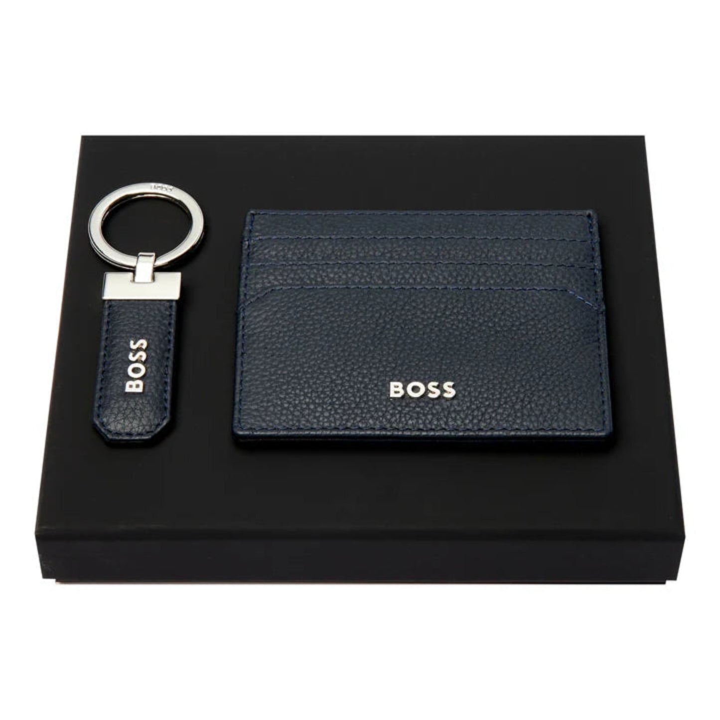 HUGO BOSS Classic Grained Key Ring & Card Holder Navy HPCK416N