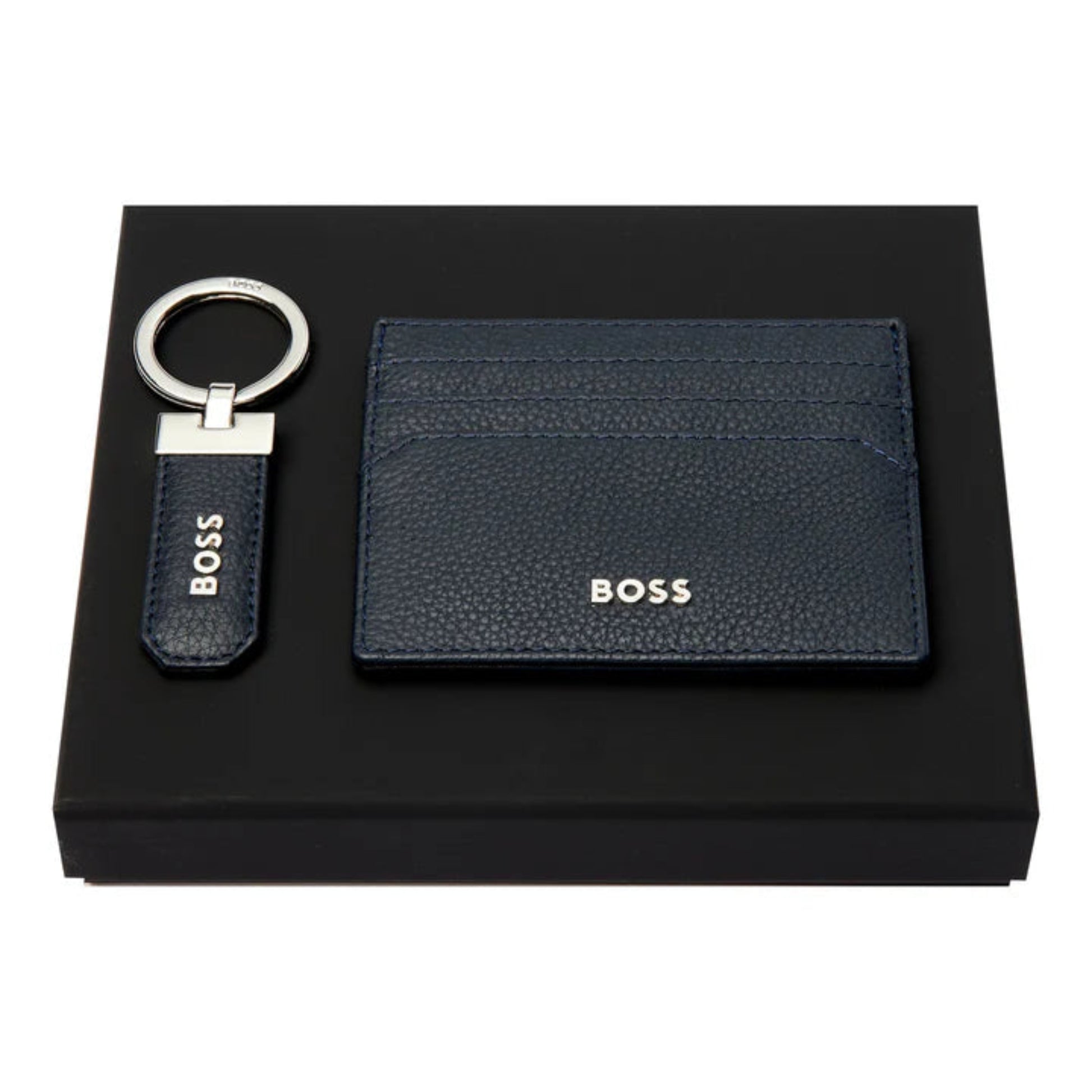 HUGO BOSS Classic Grained Key Ring & Card Holder Navy HPCK416N