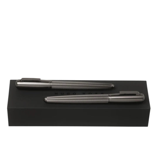 HUGO BOSS Pure Matte Rollerball & Fountain Pen Gift Set Dark Chrome HPPR603